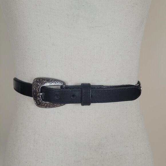 Justin Belt Women 36 Black Leather Skinny Western Engraved Buckle Concho Cowgirl main image 4